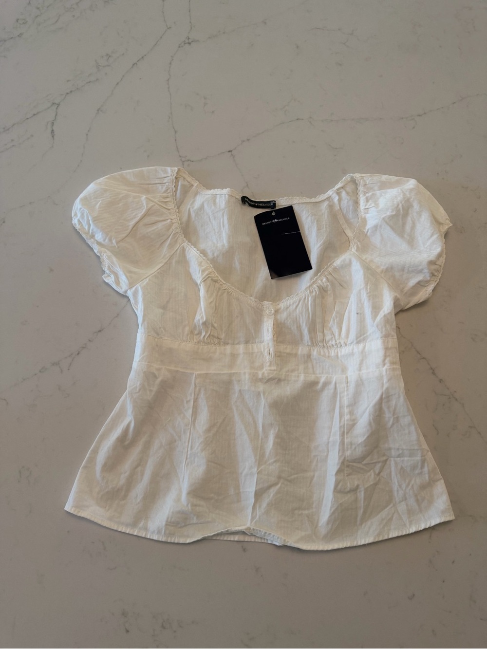 Brandy Melville White Puff Sleeve Peasant Blouse